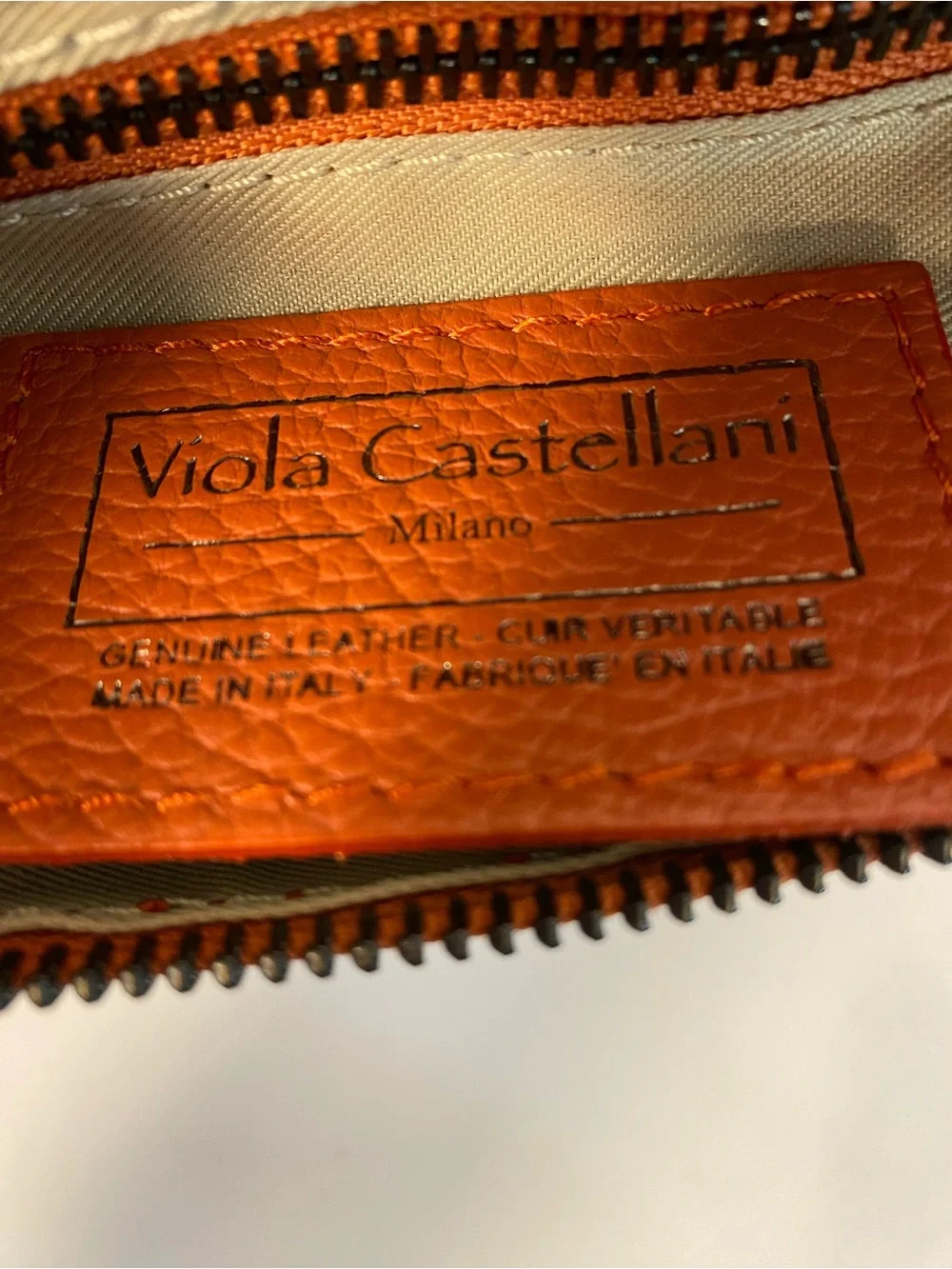VIOLA CASTELLANI Orange Leather Convertible Handbag Crossbody Purse - Picture 10 of 10